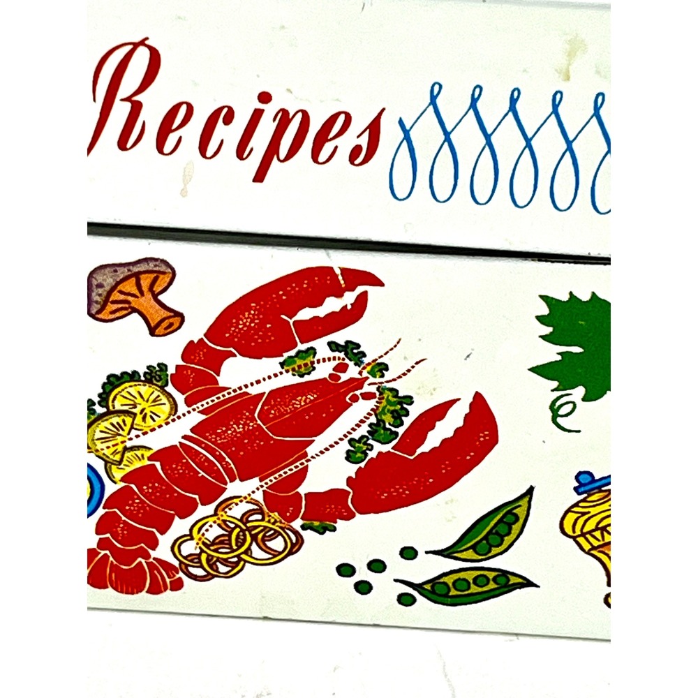 Vintage Ohio Art Co Metal Recipe Box White Lobster Food Graphics Retro Kitchen